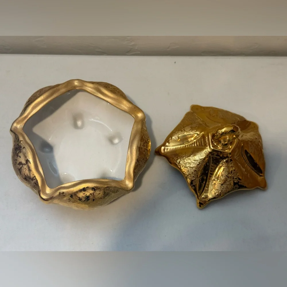 Mid-Centry Modern‎ 22 Karat Gold Ceramic Footed Candy Dish